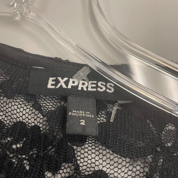 Express Jumpsuit Lace Top Square Neck Tapered Leg Black/Nude Size 2 Pockets - Picture 8 of 9